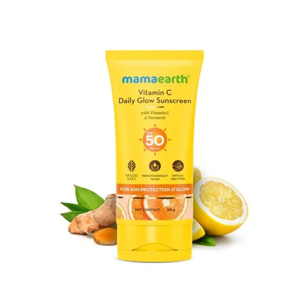 Mamaearth Vitamin C Daily Glow Sunscreen with Vitamin C And Turmeric for Sun Protection And Glow - 80 g